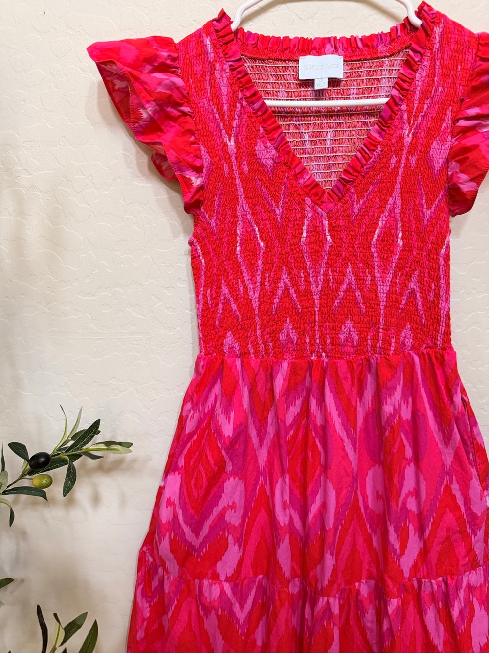 Sugarlips Pink and Red V-Neck Tiered Maxi Dress - Picture 3 of 12